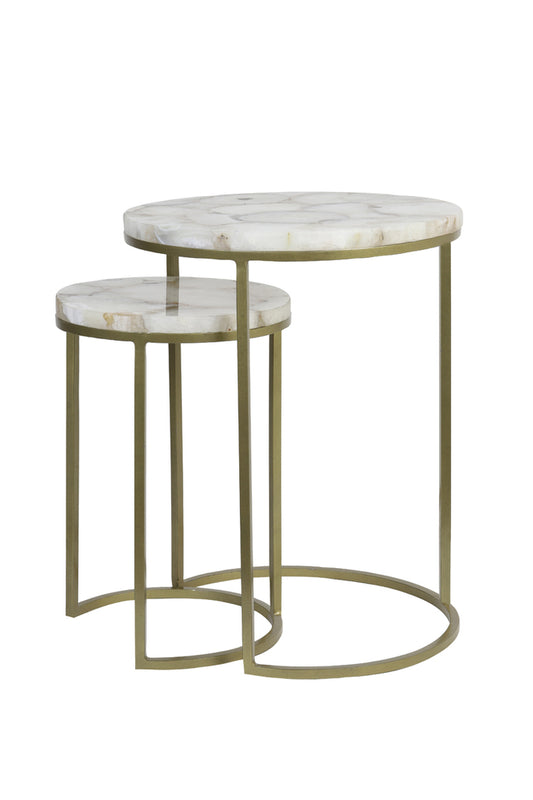 Side table S/2 28x42+41x50 cm AXAT agate antique bronze