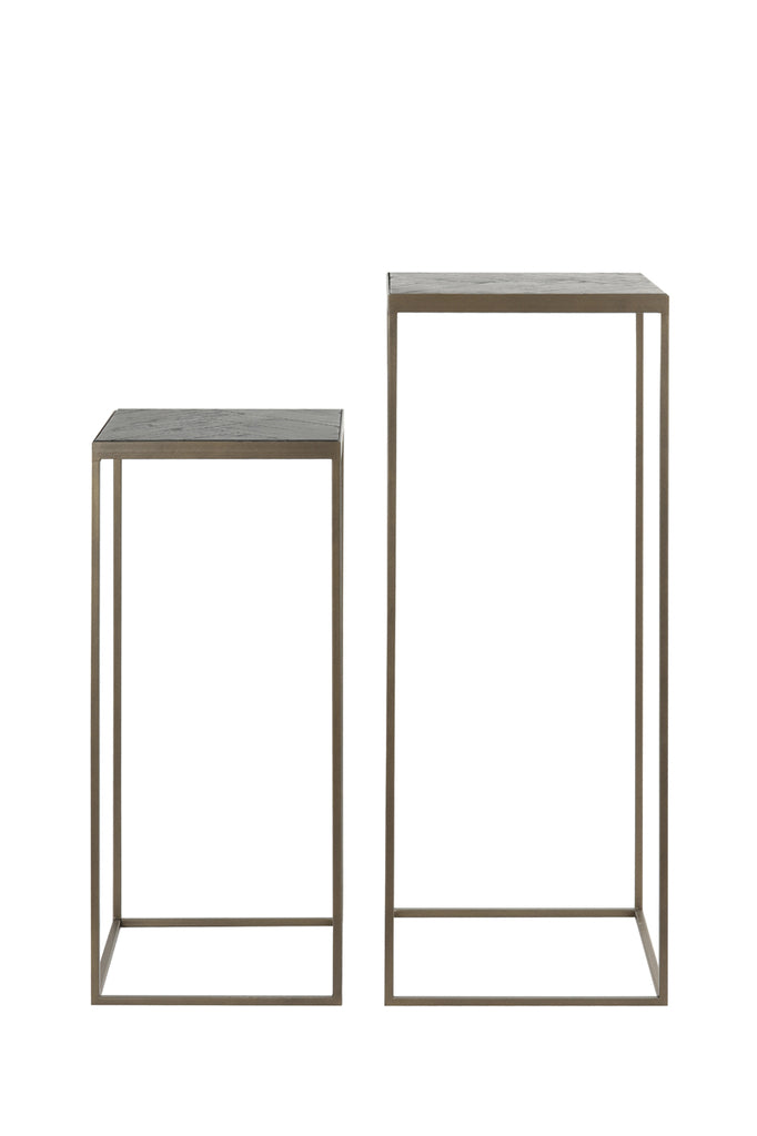 Pillar S/2 33x33x80+38x38x100 cm CHISA wood black-ant bronze
