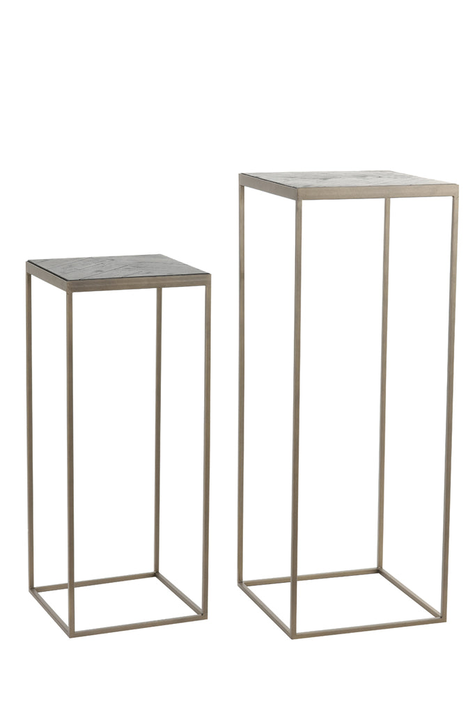 Pillar S/2 33x33x80+38x38x100 cm CHISA wood black-ant bronze