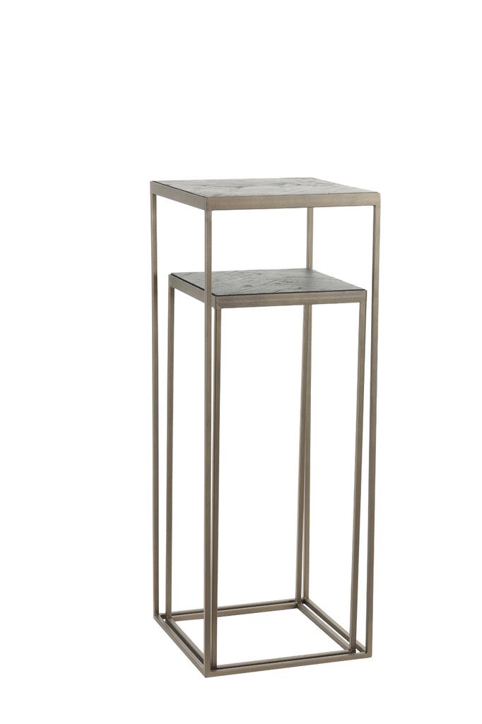 Pillar S/2 33x33x80+38x38x100 cm CHISA wood black-ant bronze