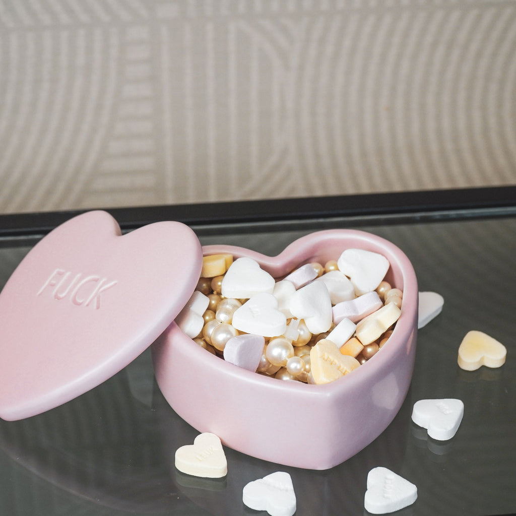 Deco Jar- Candy Heart 'FUCK- Light Pink- 12x11,5x6cm