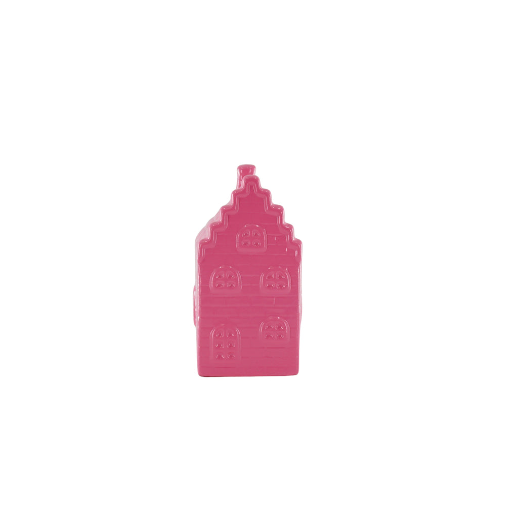 Ornament- Money Bank - House - Ceramics- Neon Pink -7x7x13cm
