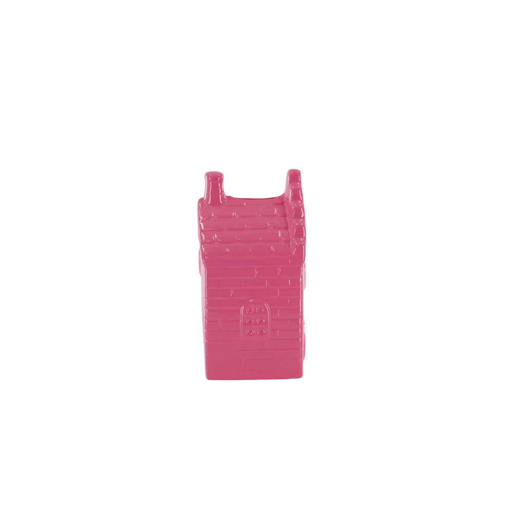 Ornament- Money Bank - House - Ceramics- Neon Pink -7x7x13cm
