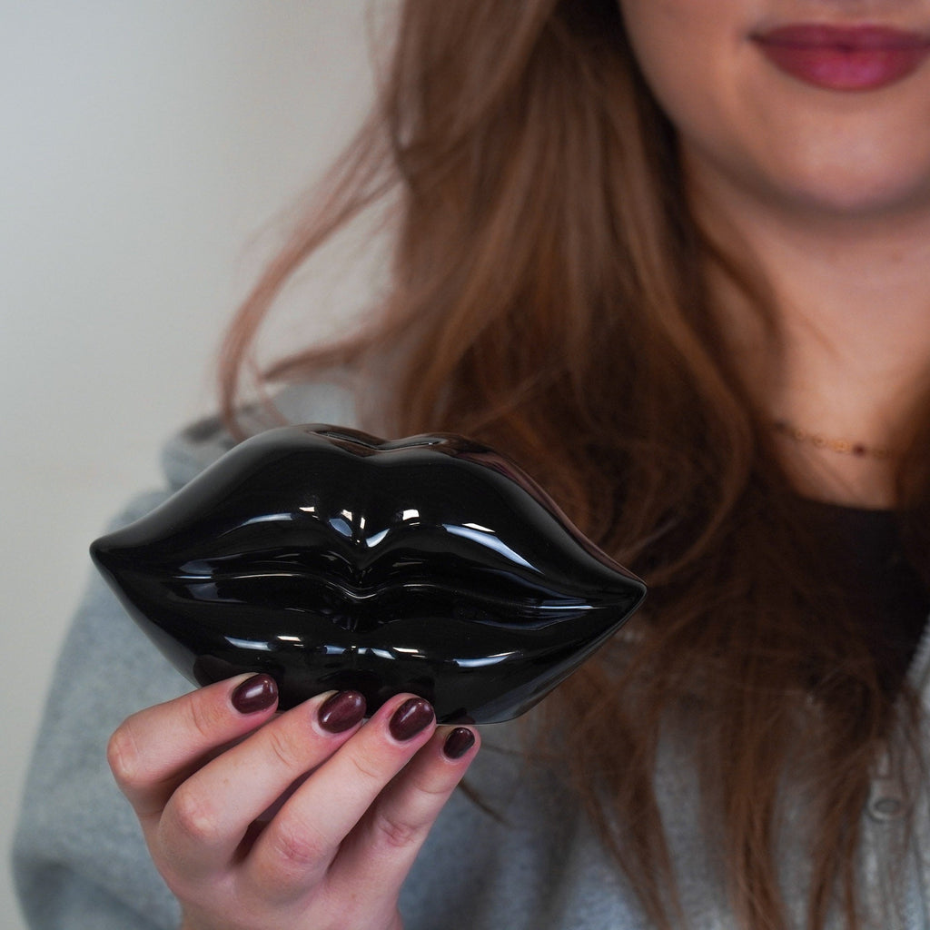 Ornament- Money Bank - Lip - Ceramics- Black -15x8x8cm