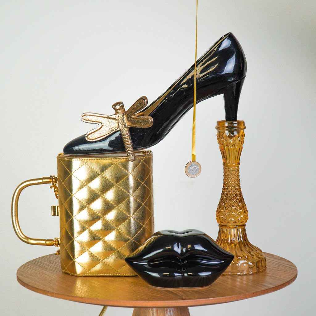 Ornament- Money Bank - Lip - Ceramics- Black -15x8x8cm