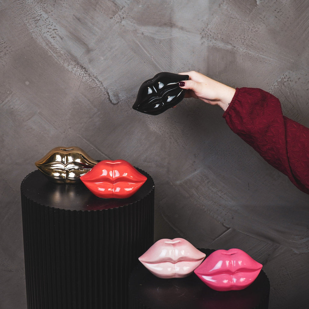 Ornament- Money Bank - Lip - Ceramics- Black -15x8x8cm