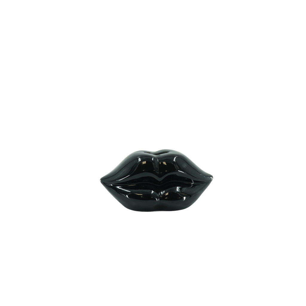 Ornament- Money Bank - Lip - Ceramics- Black -15x8x8cm