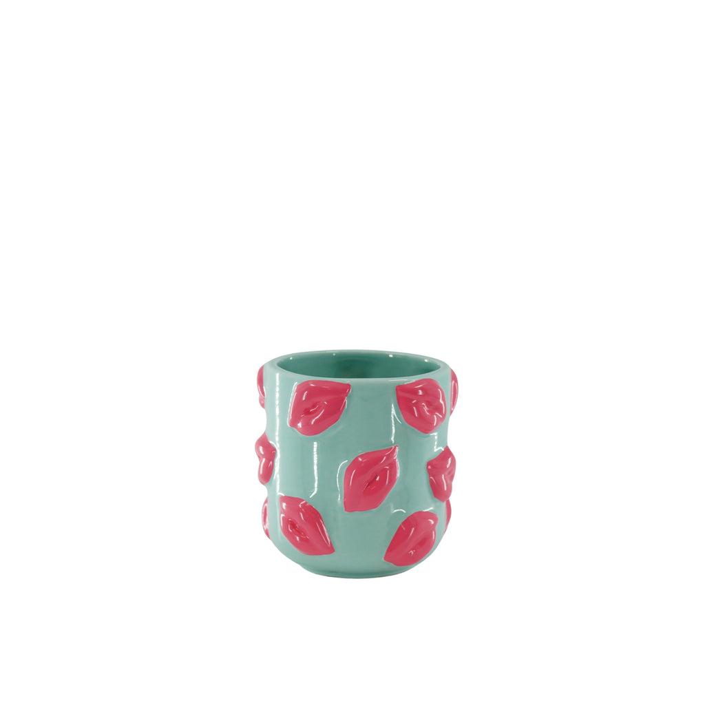 Pot - Kisses - Ceramics - Mint/Pink -11x11x11,5cm