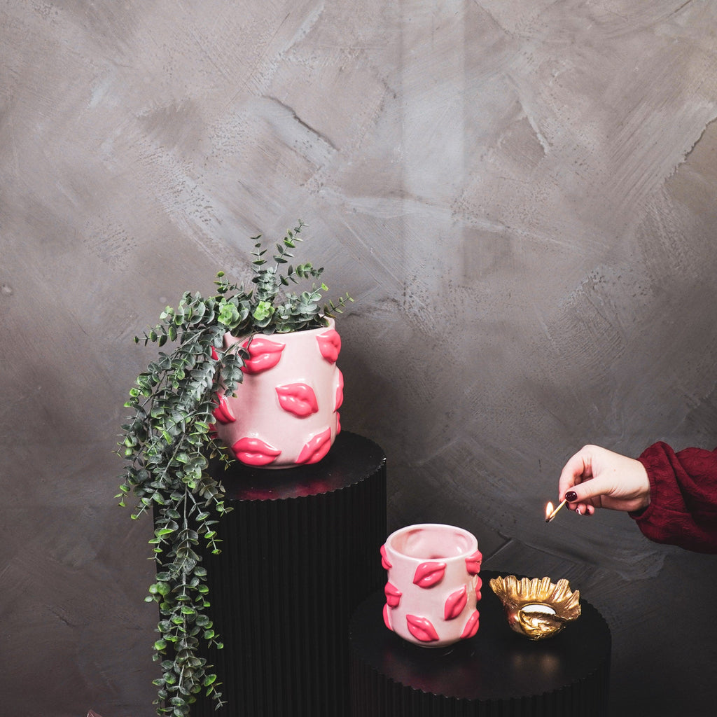 Pot - Kisses - Ceramics - Pink - 17,5x17,5x17,5cm