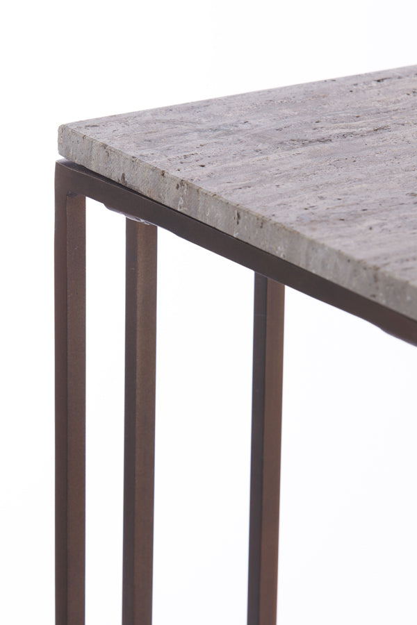 Side table 41x31x66 cm ROSHAN travertine brown+dark brown