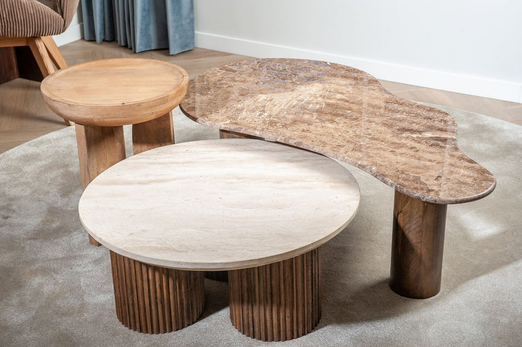 Salontafel travertine met ronde poten 75x75x32 cm