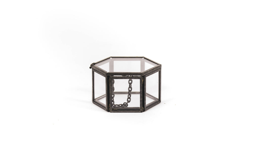 Storage Box - Hexagon - Metal/Glass - Black - 6x5,5x3,5cm