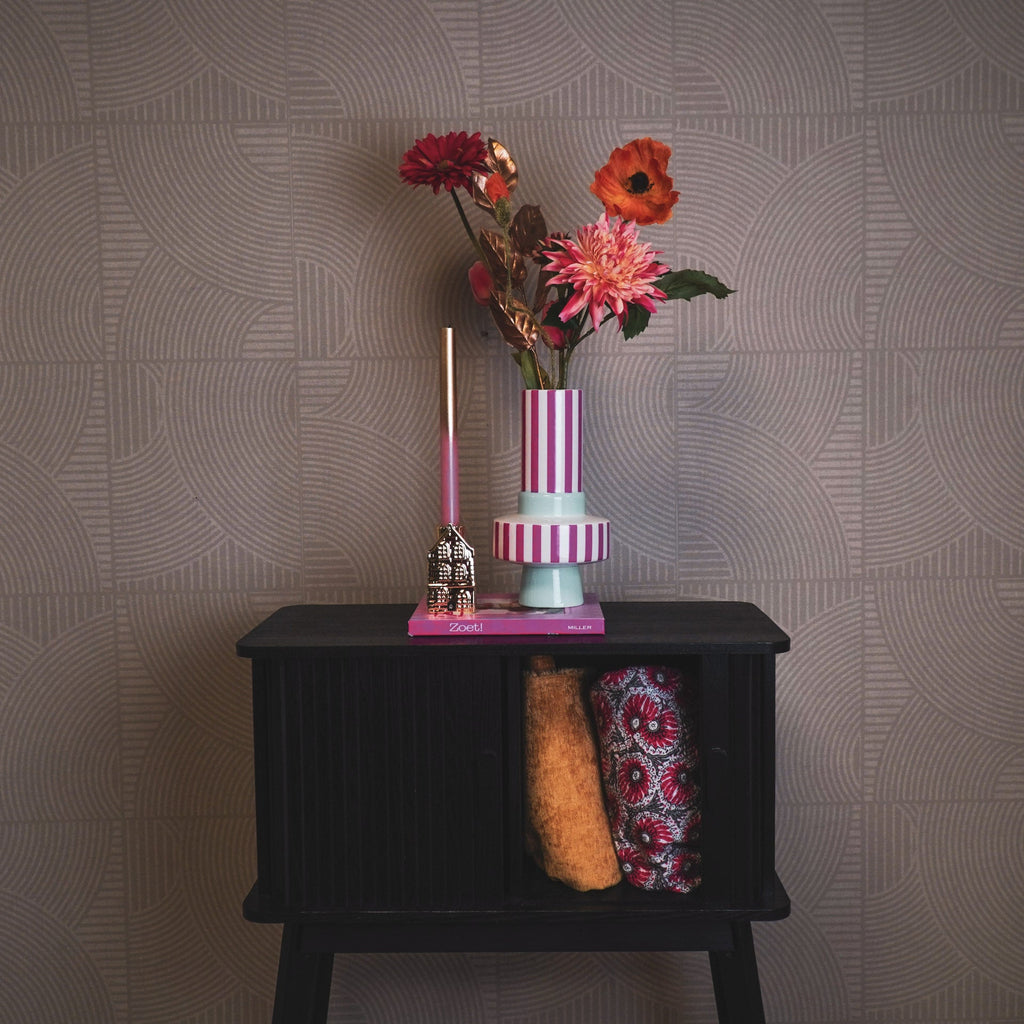 Vase - Stripe - Ceramics - Mintgreen/Neon Pink -14x14x26 cm