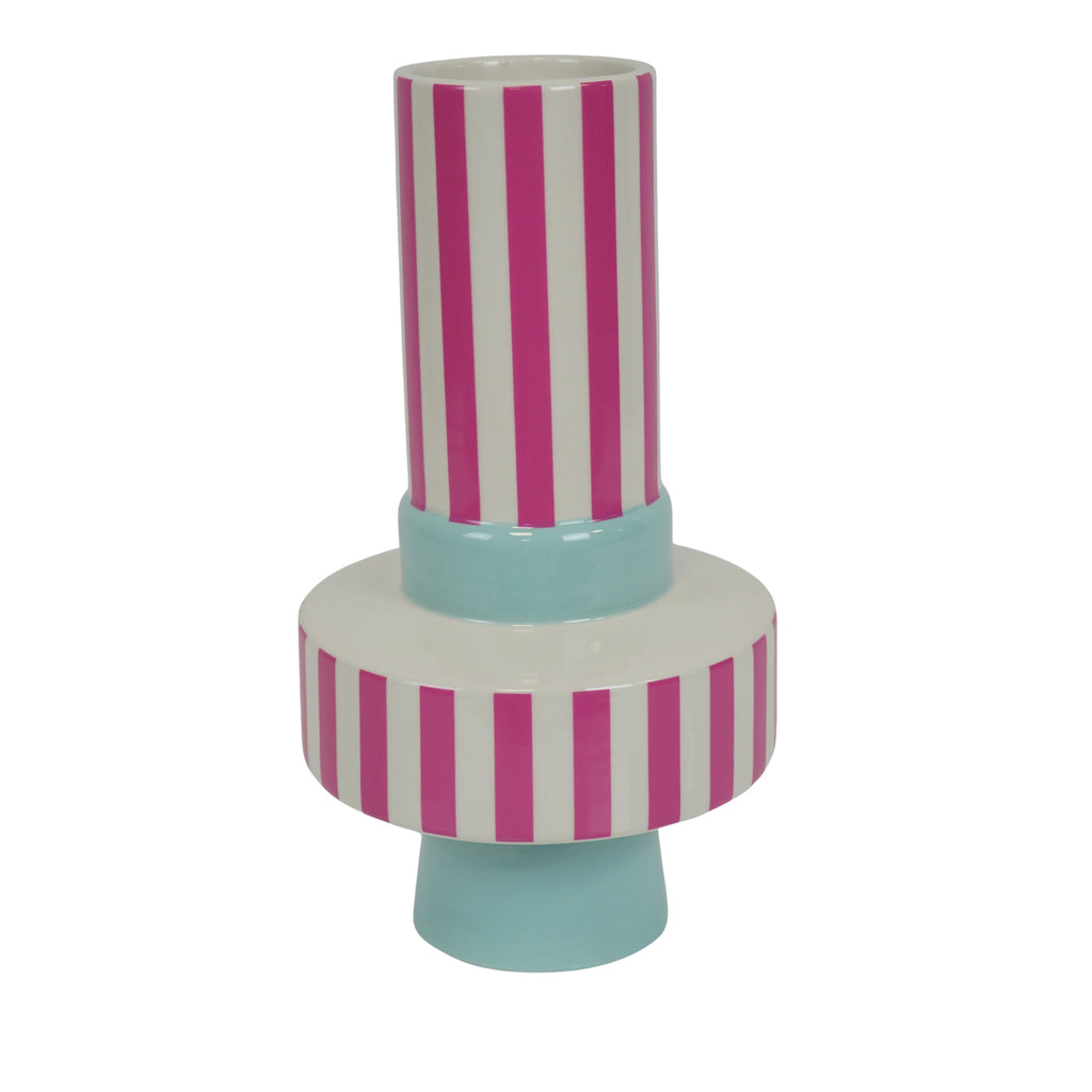 Vase - Stripe - Ceramics - Mintgreen/Neon Pink -14x14x26 cm