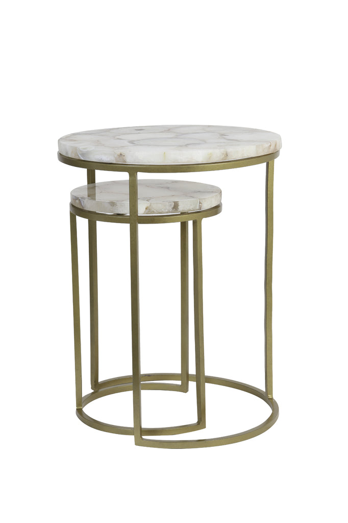 Side table S/2 28x42+41x50 cm AXAT agate antique bronze