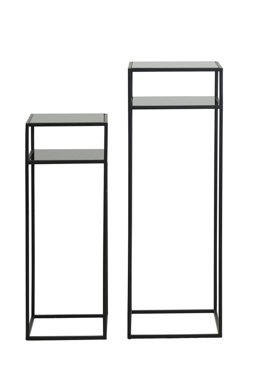 Pillar S/2 30x30x80+35x35x100 cm BILO matt black+glass black