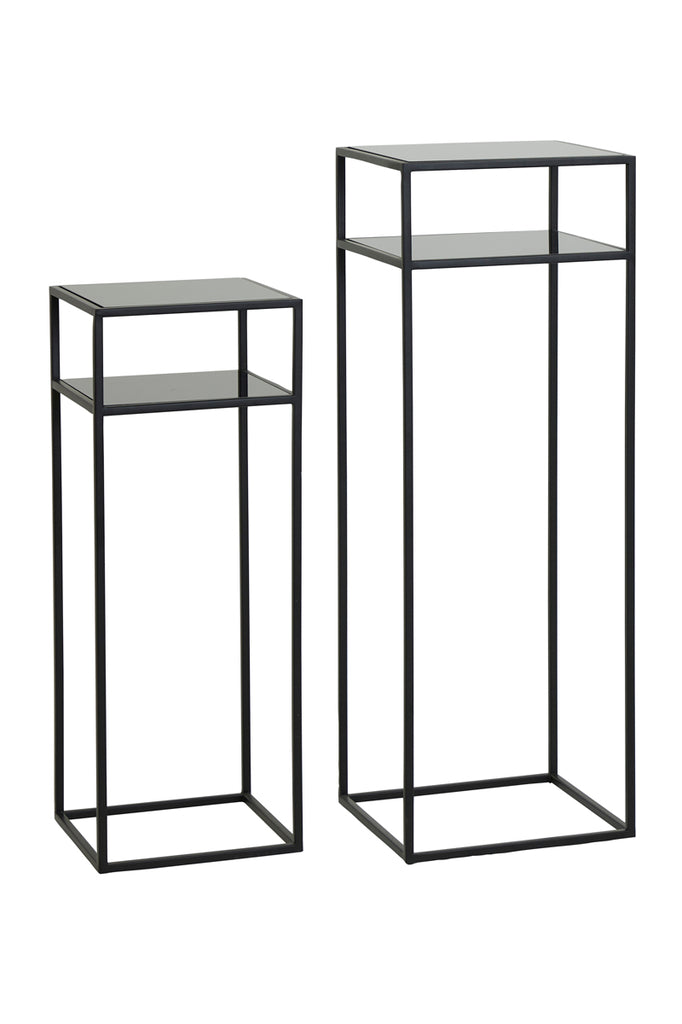 Pillar S/2 30x30x80+35x35x100 cm BILO matt black+glass black