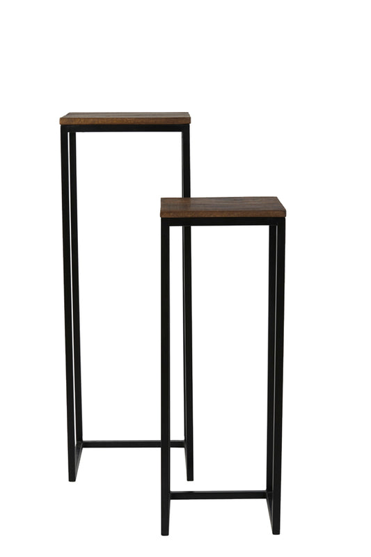 Pillar S/2 30x30x83+36x36x103 cm BRYSON wood brown-black