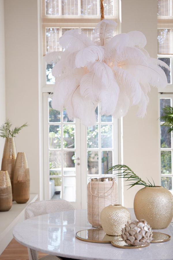 Hanging lamp E14 80 cm FEATHER gold+white