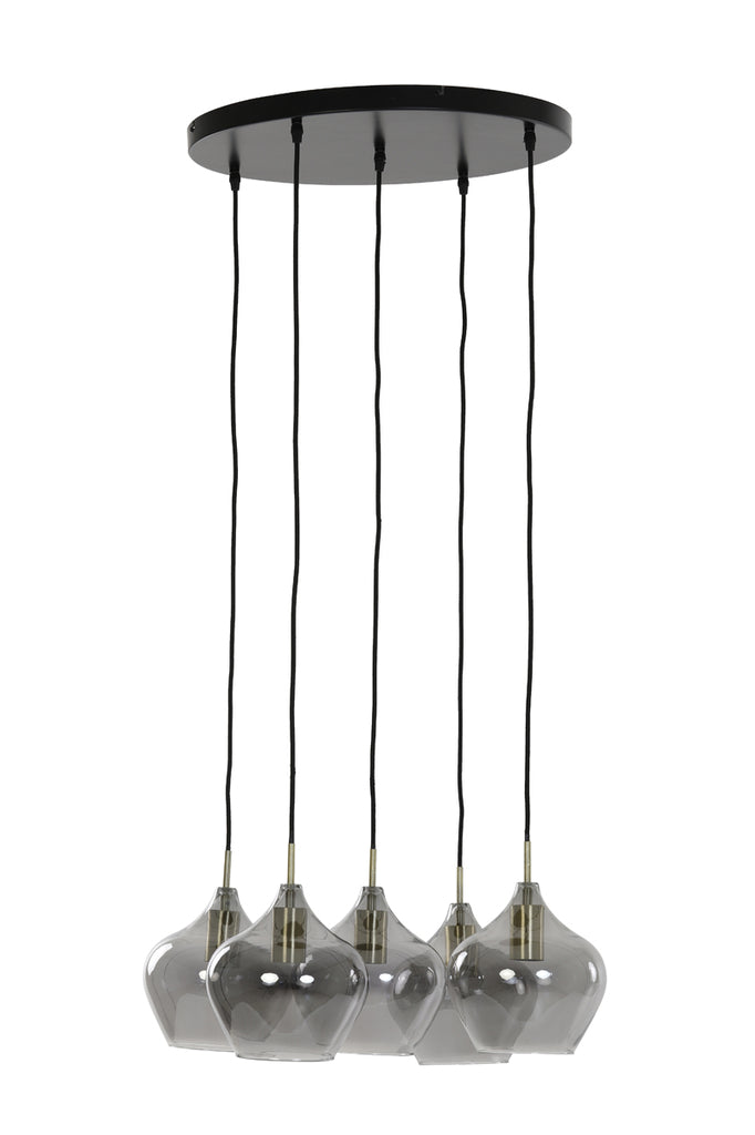 Hanging lamp 5L 61x66 cm RAKEL antique bronze+smoked