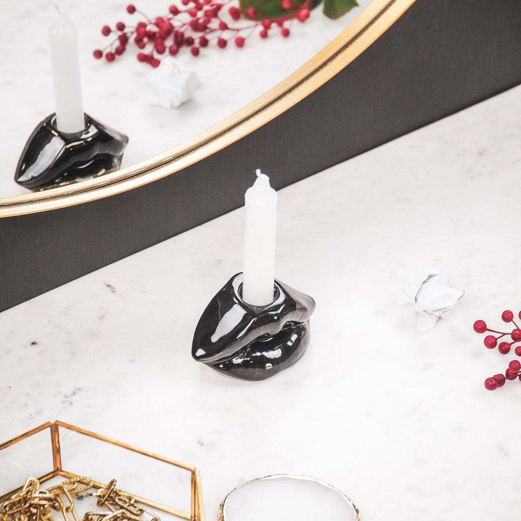 HV Lips Don't Lie Candleholder - Black - 10,5x6,5x5,5cm