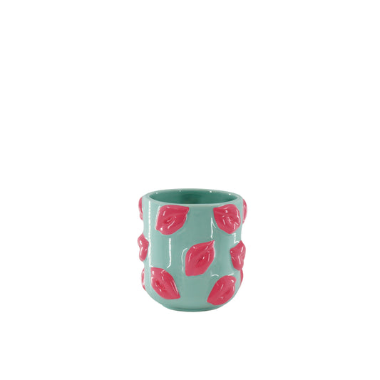 Pot - Kisses - Ceramics - Mint/Pink -11x11x11,5cm