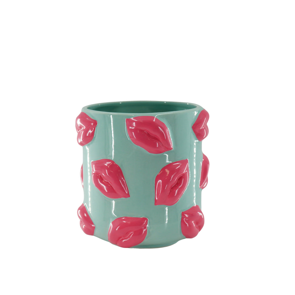 Pot - Kisses - Ceramics - Mint/Pink - 17,5x17,5x17,5cm