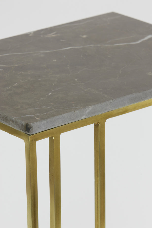 Side table 41x31x66 cm ROSHAN brown marble+antique bronze