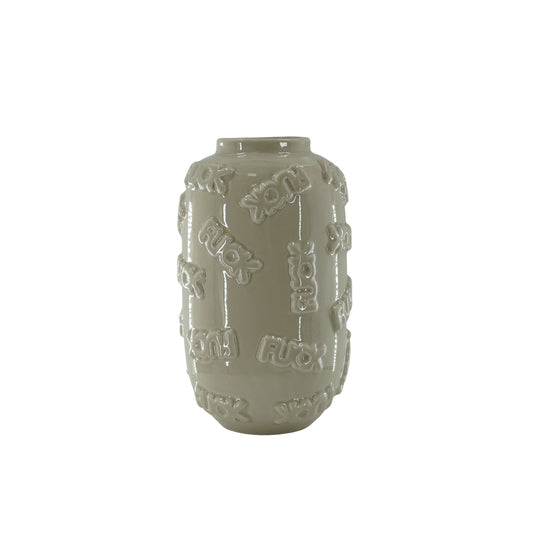 Vase - 'FUCK' - Ceramics - Beige  -  17x17x27cm