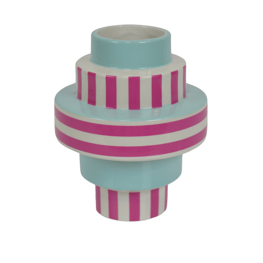 Vase - Stripe - Ceramics - Green/ Pink - 14,5x14,5x18cm